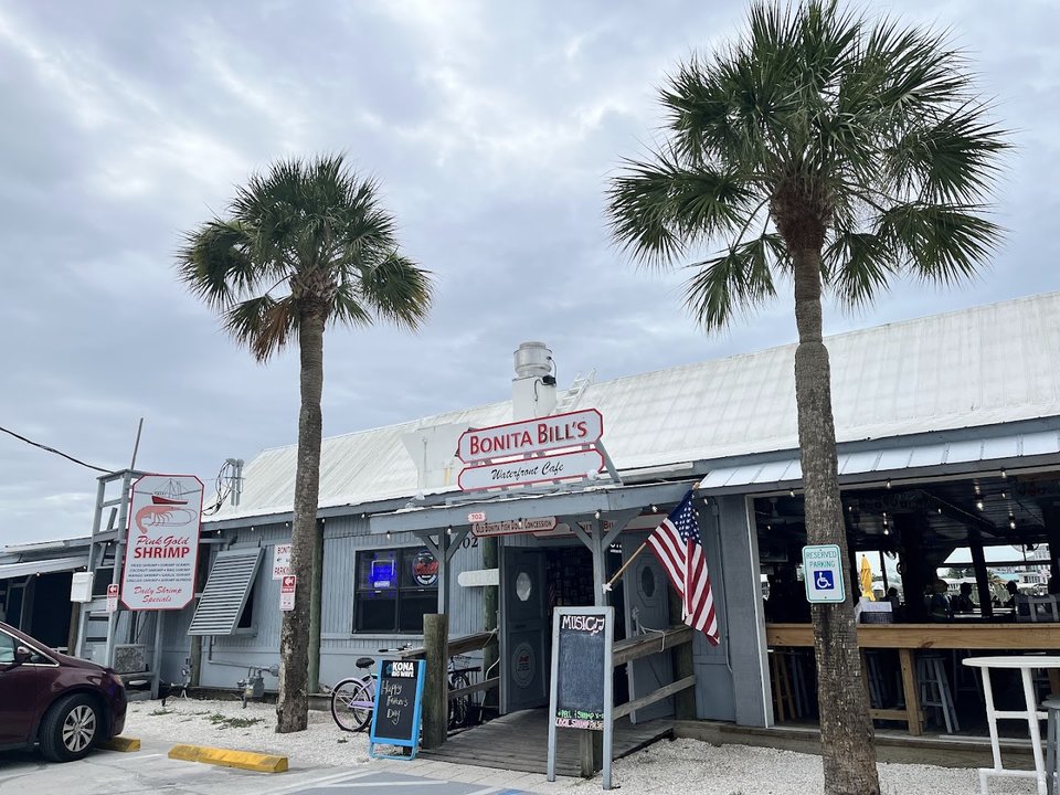 Waterfront cafe overlooking Fort Myers Beach.