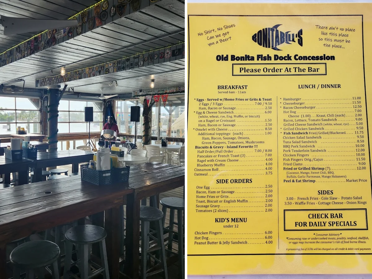 Waterfront seafood restaurant with outdoor seating.